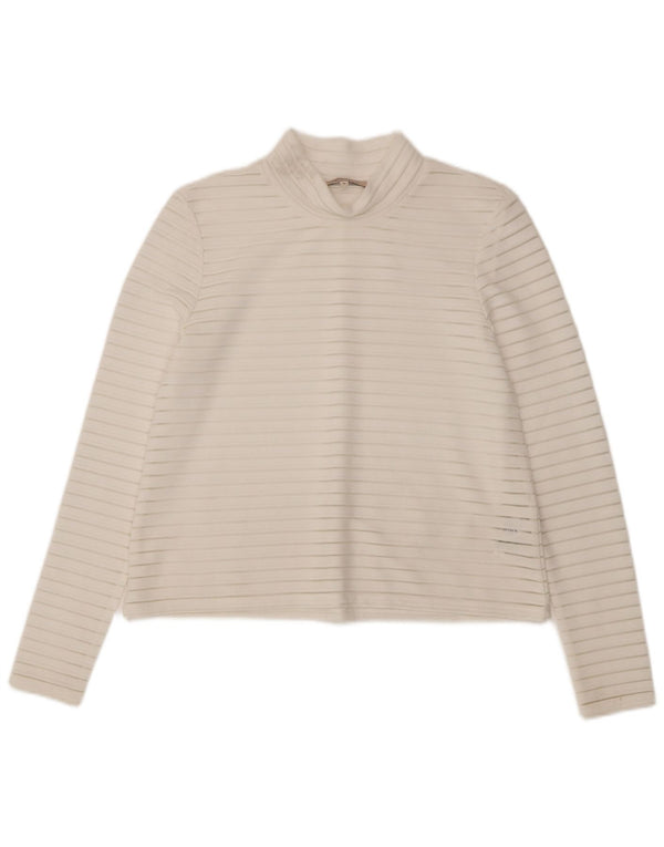 Marks & Spencer Womens Top Long Sleeve UK 10 Small White Pinstripe