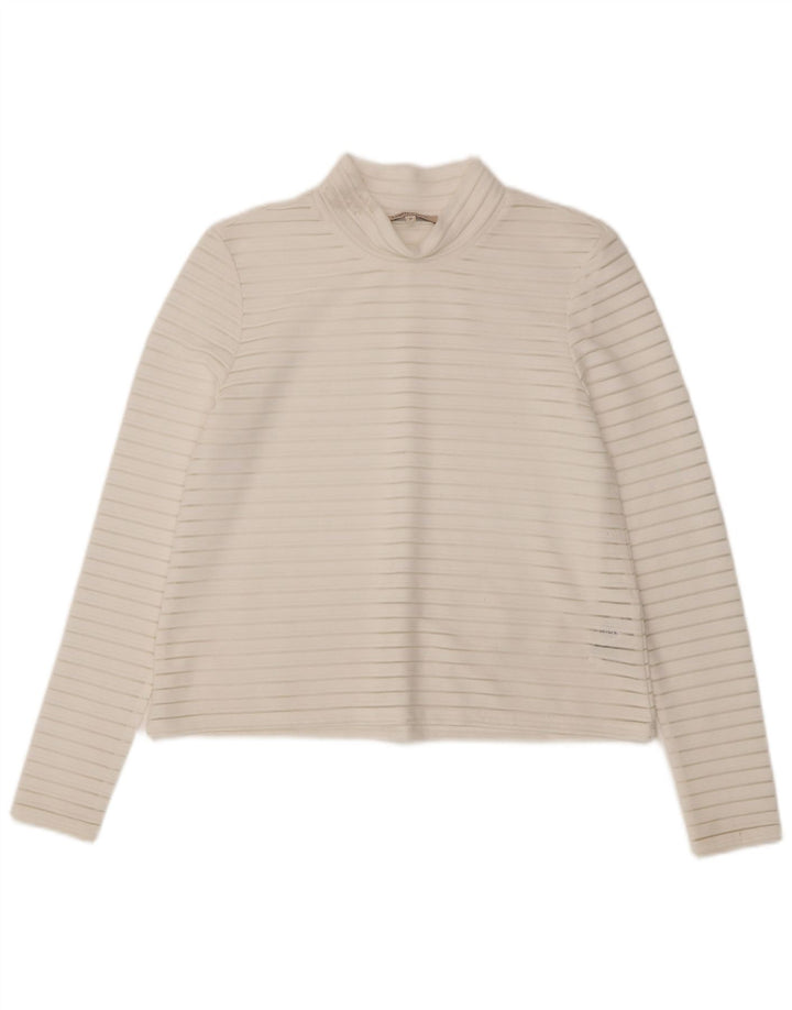 Marks & Spencer Womens Top Long Sleeve UK 10 Small White Pinstripe
