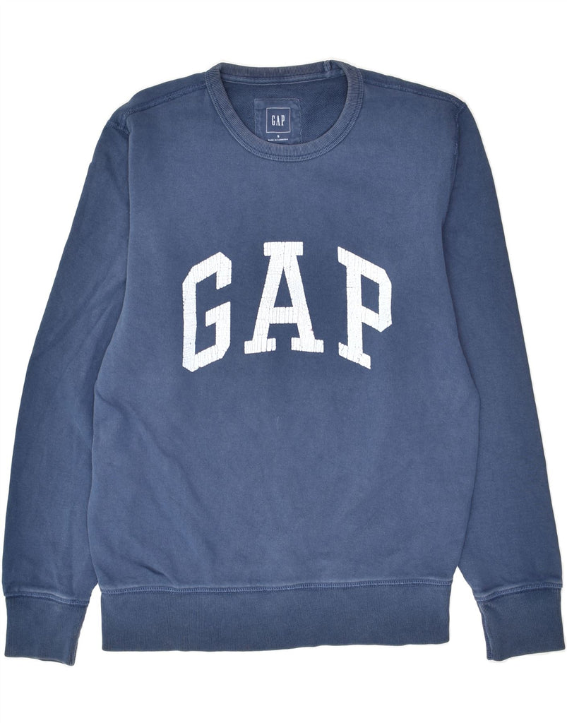 GAP Mens Graphic Sweatshirt Jumper Small Blue Cotton | Vintage Gap | Thrift | Second-Hand Gap | Used Clothing | Messina Hembry 