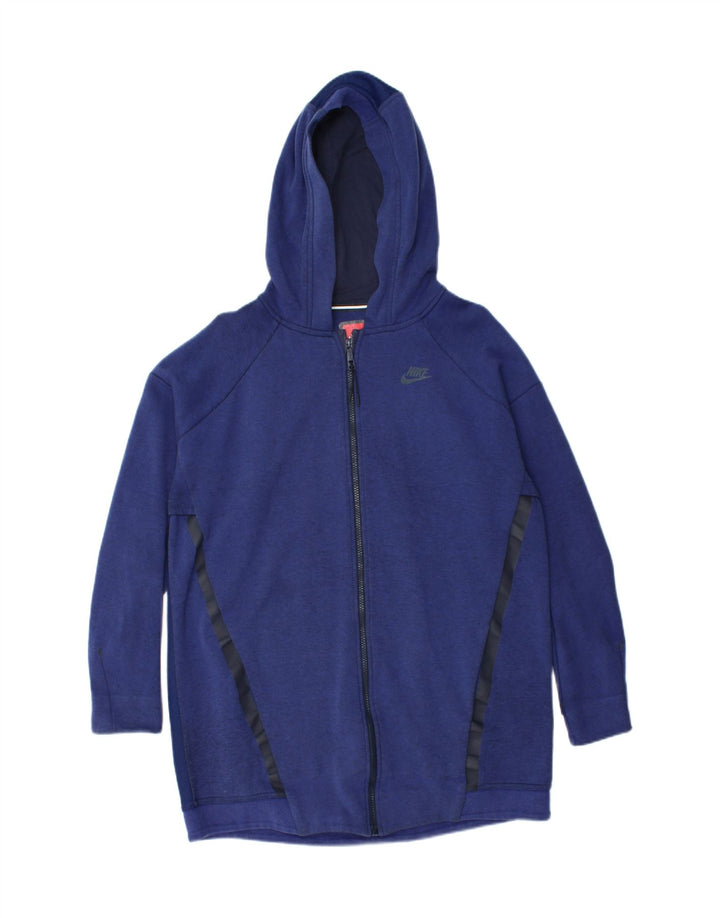 NIKE Mens Zip Hoodie Sweater Medium Blue Colourblock Cotton