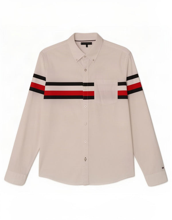 Tommy Hilfiger Boys Shirt 13-14 Years White Striped Cotton