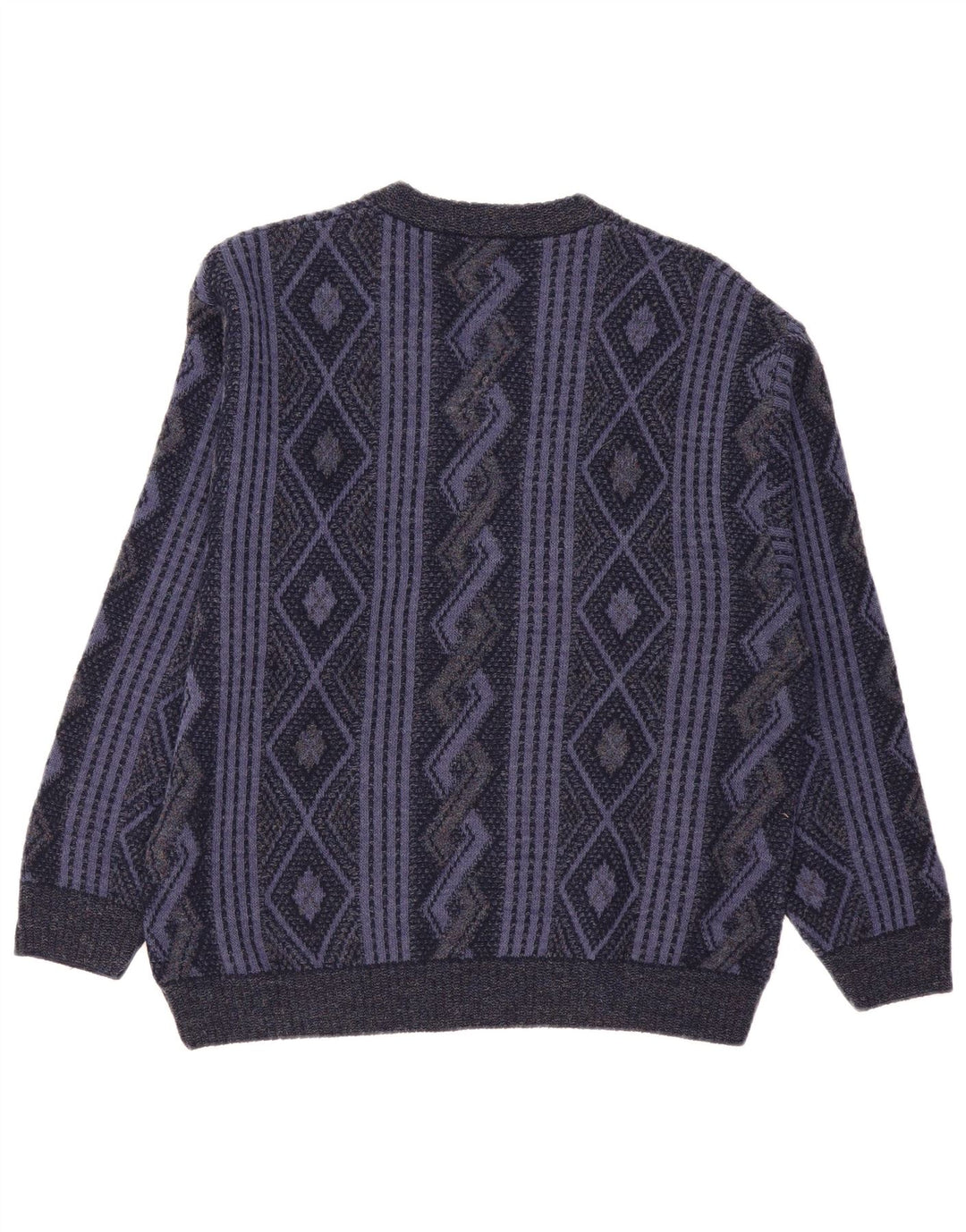 Naramaglie Mens V-Neck Jumper Sweater Medium Navy Blue Geometric Acrylic