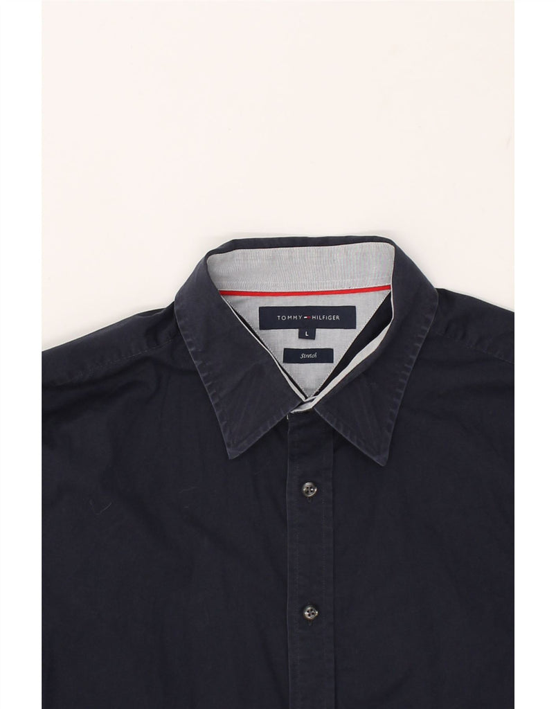 TOMMY HILFIGER Mens Shirt Large Navy Blue Cotton | Vintage Tommy Hilfiger | Thrift | Second-Hand Tommy Hilfiger | Used Clothing | Messina Hembry 