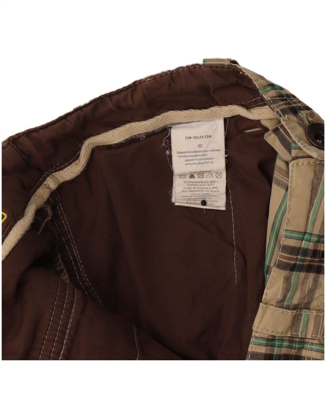 Tom Tailor Mens Chino Shorts W32 Medium Beige Plaid Cotton