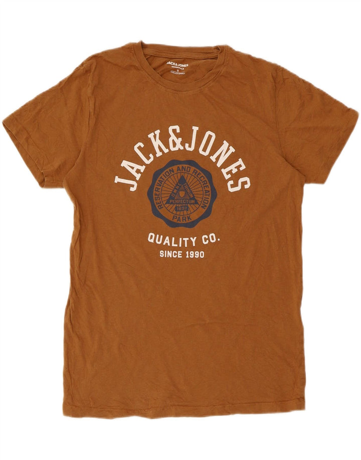 Jack & Jones Mens Graphic T-Shirt Top Small Brown Cotton