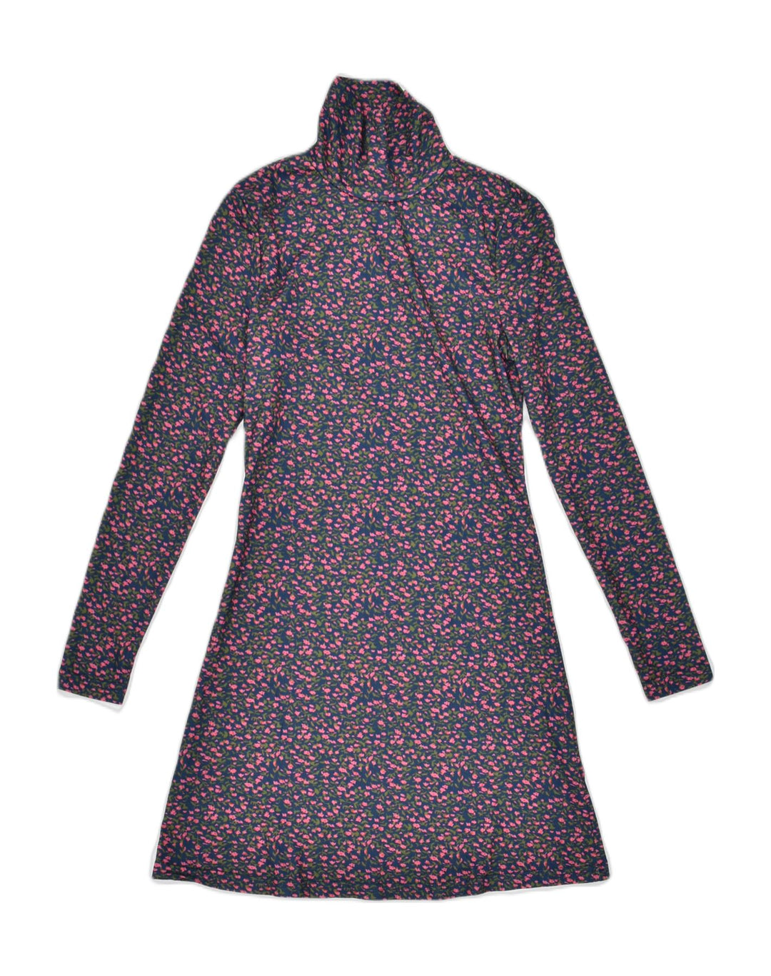 SHEIN Womens Long Sleeve A-Line Dress UK 6 XS Navy Blue Floral Cotton | Vintage | Thrift | Second-Hand | Used Clothing | Messina Hembry 