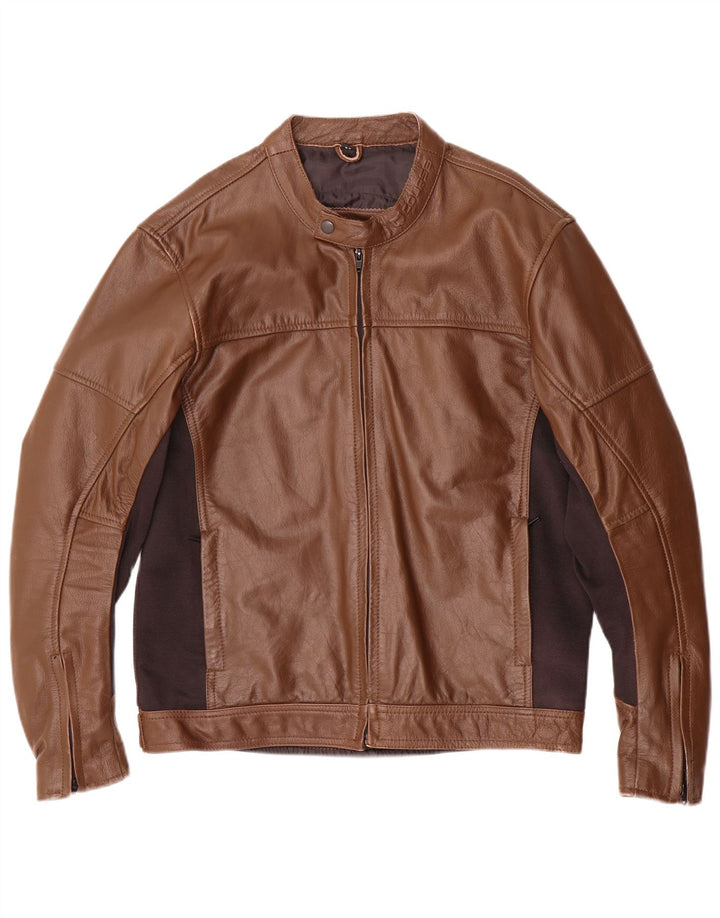 Course Mens Leather Racer Jacket UK 38 Medium Brown Colourblock Leather