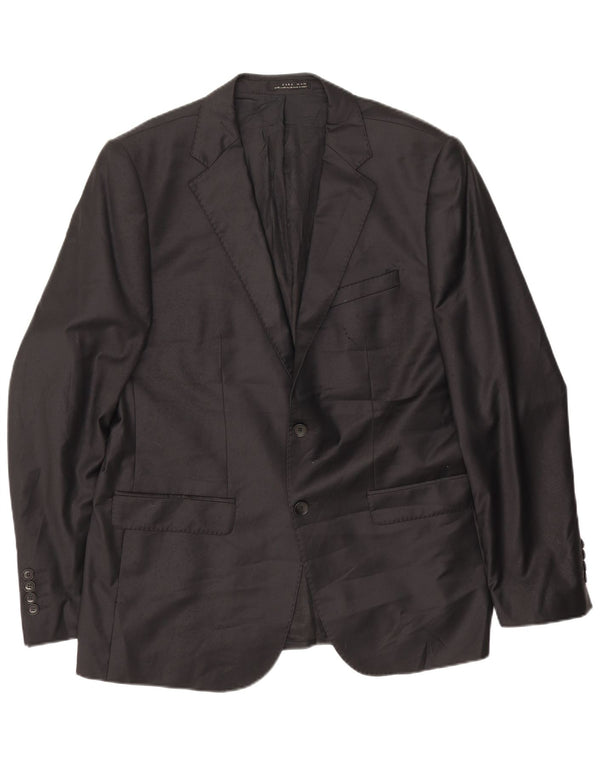 Zara Mens 2 Button Blazer Jacket EU 56 XL Black Wool