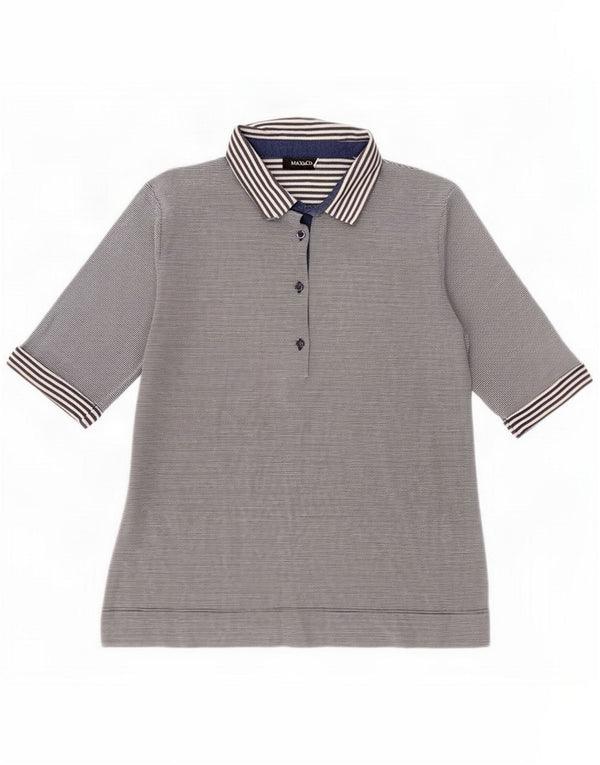 Max & Co. Womens Polo Shirt UK 12 Medium Navy Blue Pinstripe