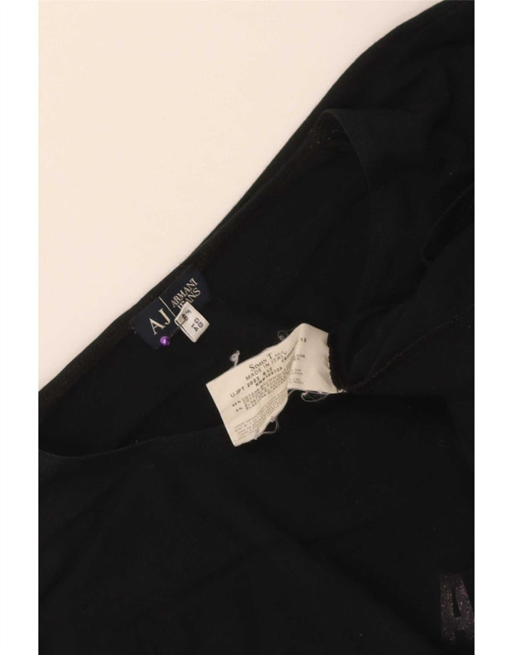 Armani Jeans Womens Graphic Top Long Sleeve UK 14 Medium Black Cotton