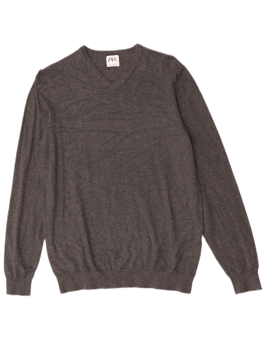 Zara Mens V-Neck Jumper Sweater Small Grey Viscose