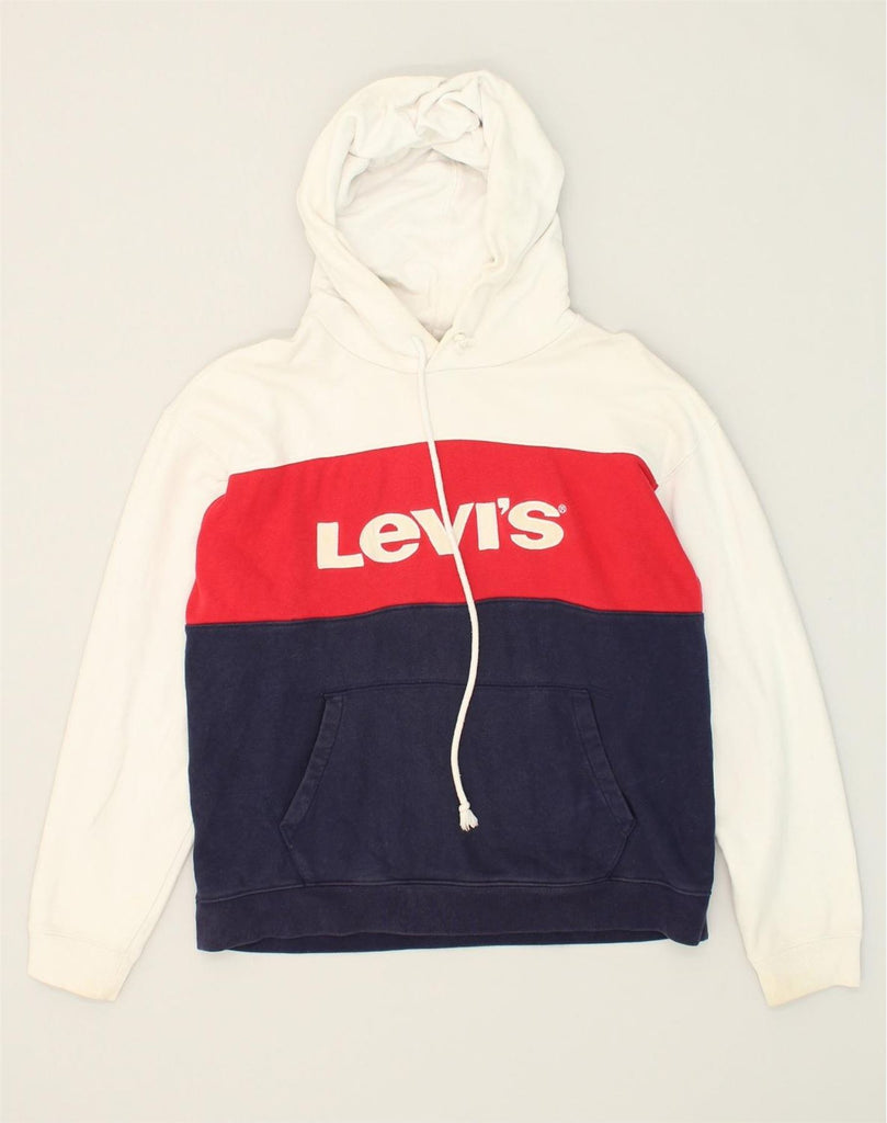 LEVI'S Mens Graphic Hoodie Jumper Large White Colourblock Cotton | Vintage Levi's | Thrift | Second-Hand Levi's | Used Clothing | Messina Hembry 