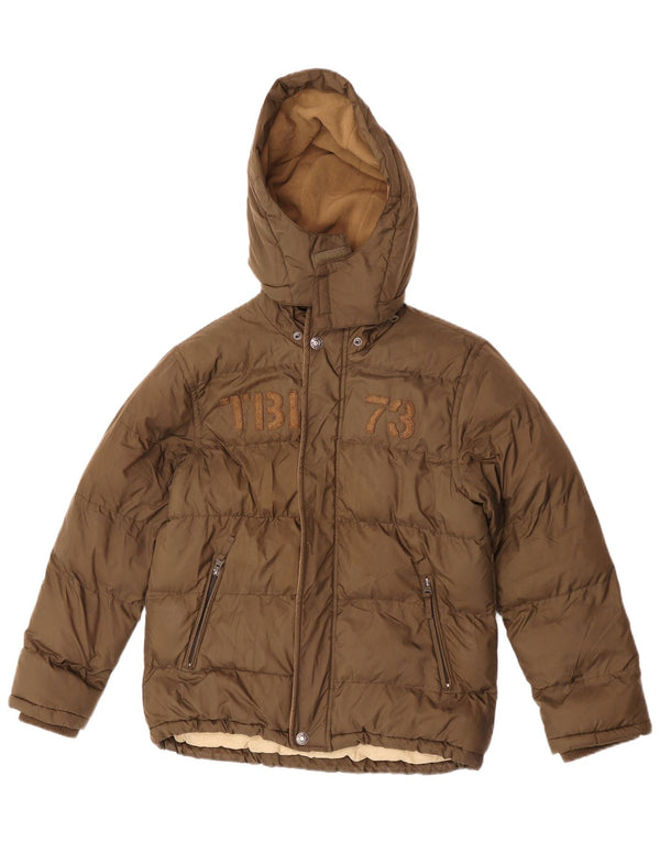 Timberland Boys Hooded Graphic Padded Jacket 11-12 Years Brown Polyester