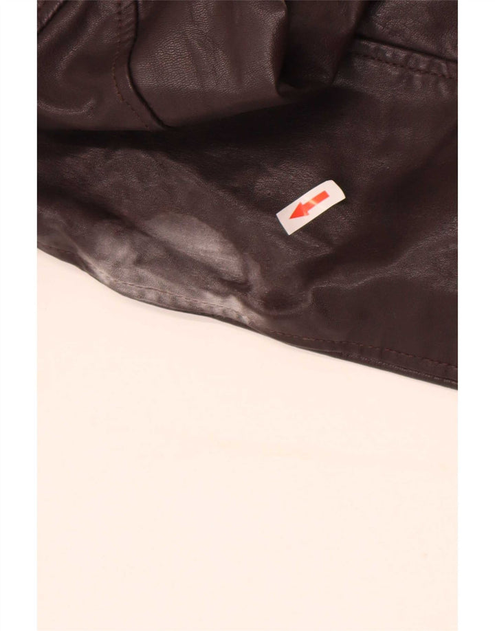 PEPE Jeans Mens Hooded Leather Jacket UK 36 Small Brown