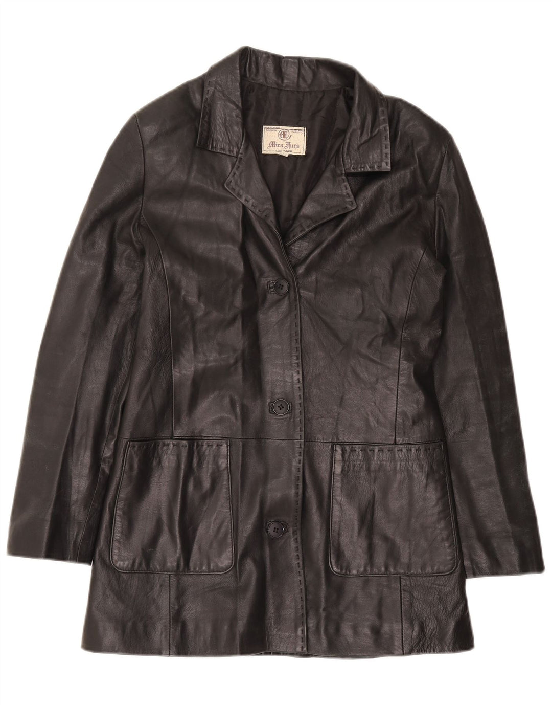 Mira Furs Womens Leather Coat IT 42 Medium Black Leather