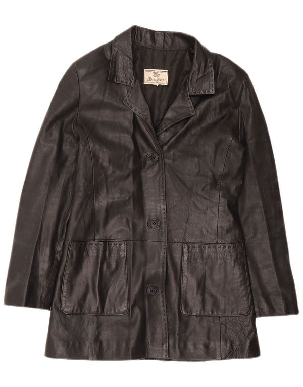 Mira Furs Womens Leather Coat IT 42 Medium Black Leather