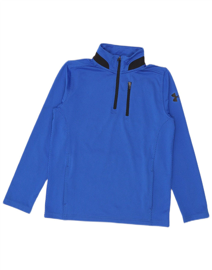Under Armour Boys Pullover Tracksuit Top 7-8 Years Small Blue Colourblock