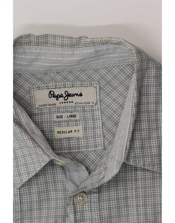 PEPE Jeans Mens Short Sleeve Regular Fit Shirt Large Blue Check