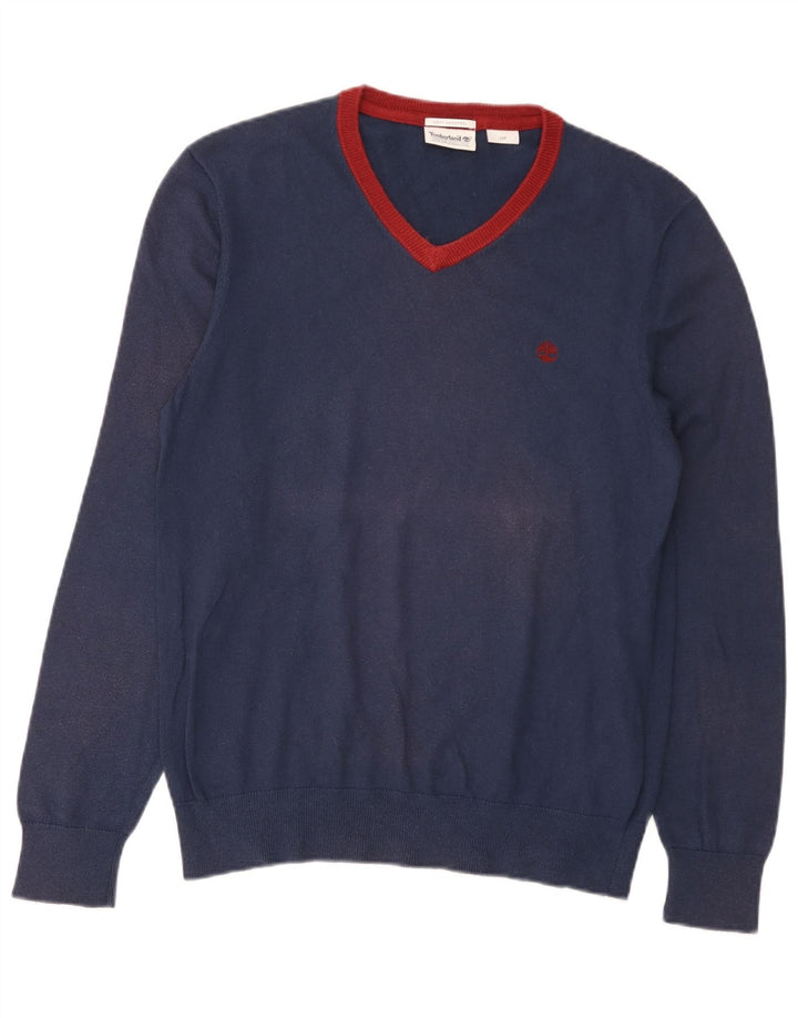 Timberland Mens V-Neck Jumper Sweater Small Navy Blue Cotton