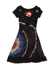 DESIGUAL Womens Graphic Basic Dress UK 10 Small Black Floral Viscose