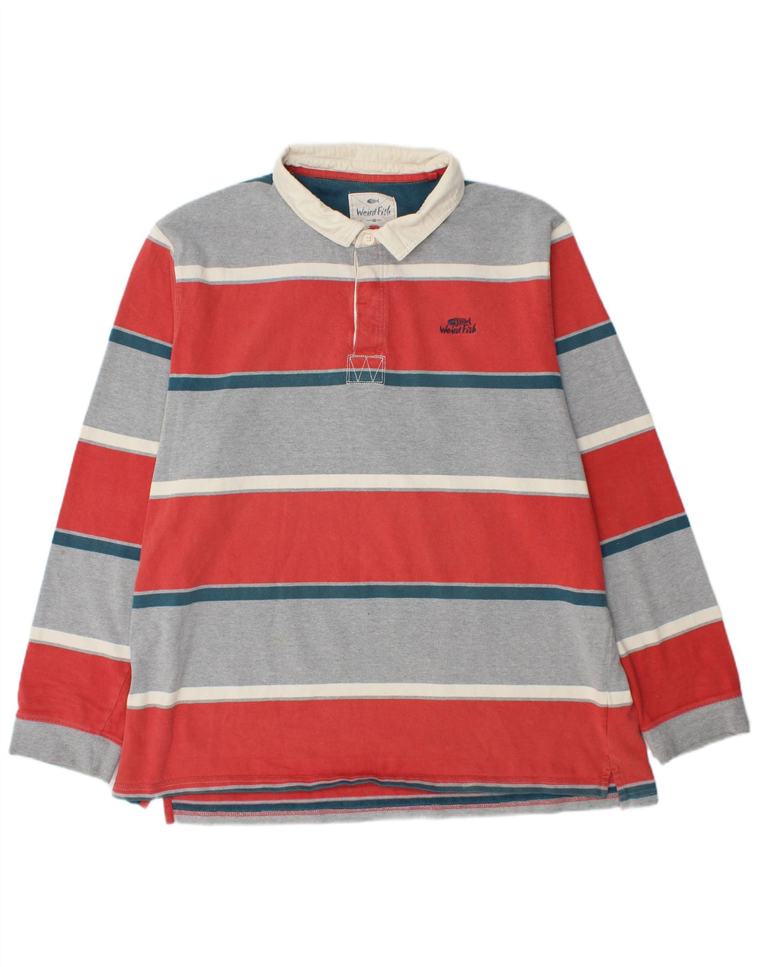 WEIRD FISH Mens Long Sleeve Rugby Polo Shirt 2XL Multicoloured Striped