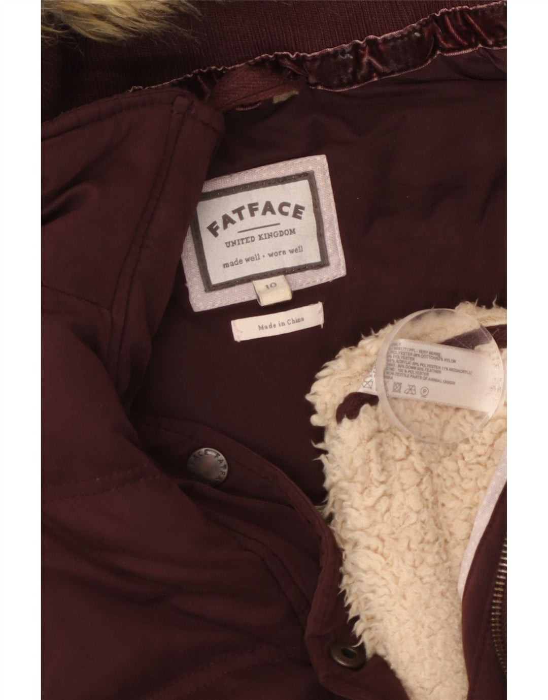 Fat Face Womens Hooded Padded Gilet UK 10 Small Burgundy Polyester