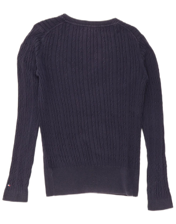Tommy Hilfiger Womens V-Neck Jumper Sweater UK 14 Medium Navy Blue Cotton