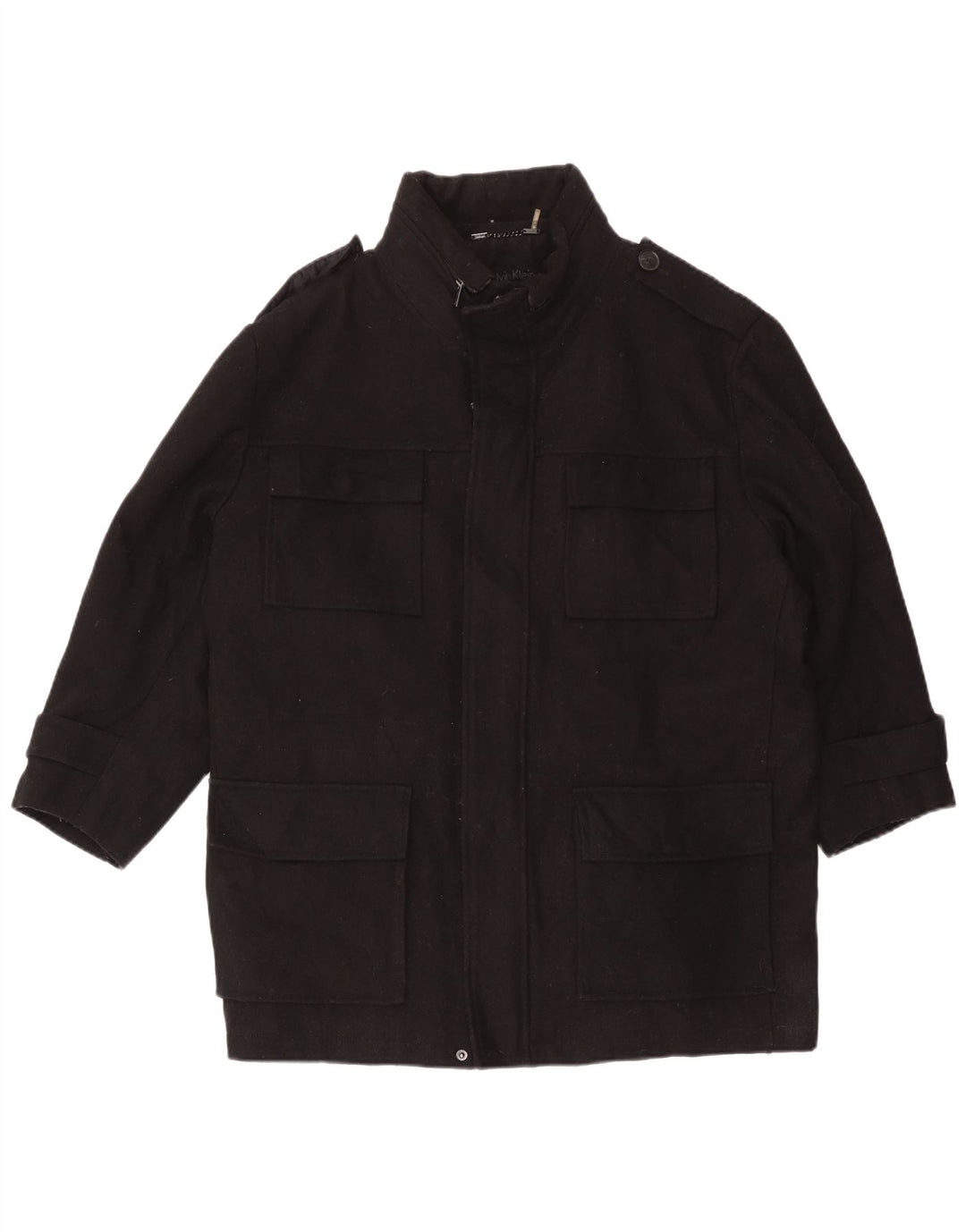 Calvin Klein Mens Military Jacket UK 42 XL Black Wool