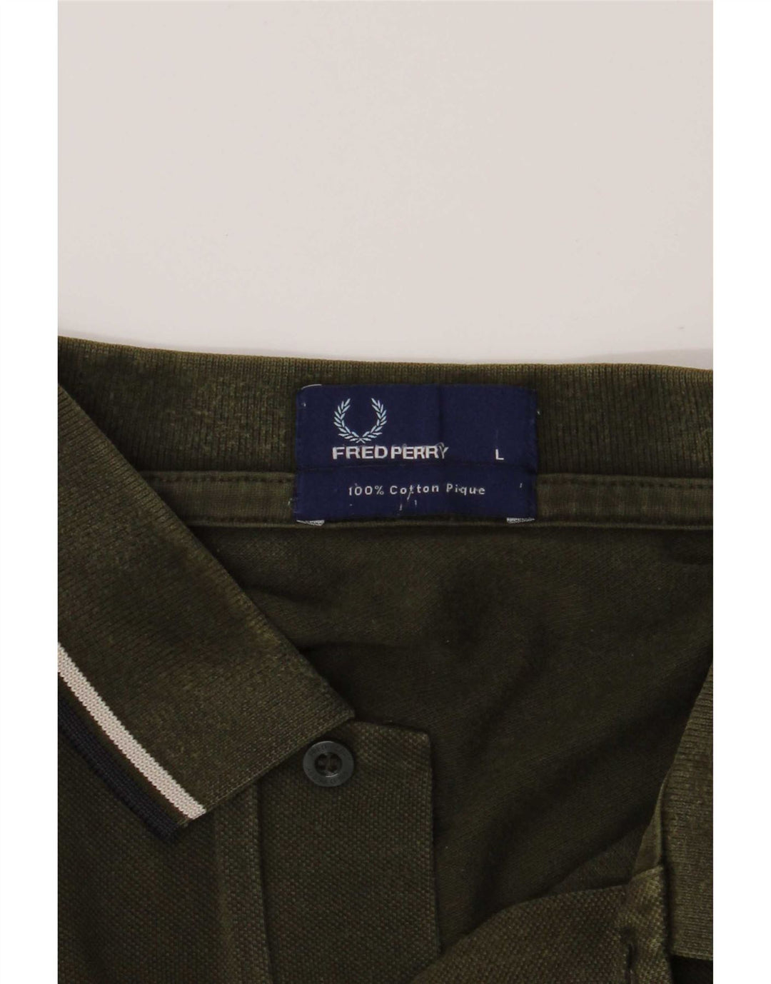 Fred Perry Mens Polo Shirt Large Khaki Striped Cotton