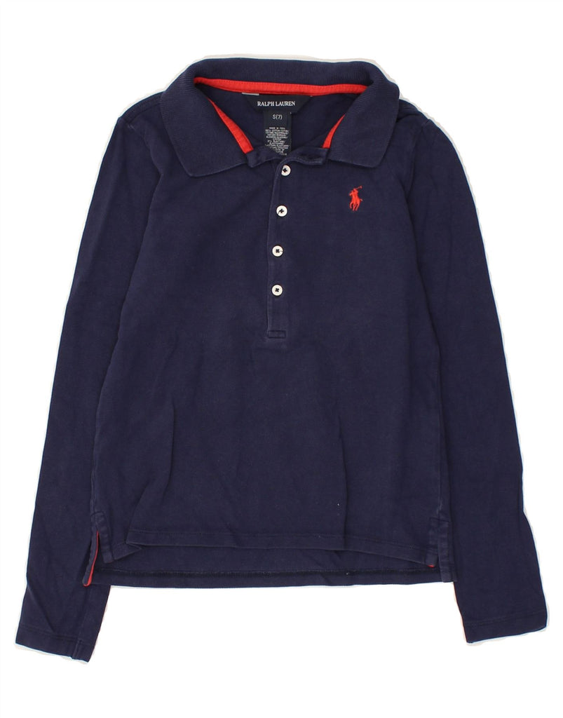 RALPH LAUREN Girls Long Sleeve Polo Shirt 6-7 Years Small Navy Blue Cotton | Vintage Ralph Lauren | Thrift | Second-Hand Ralph Lauren | Used Clothing | Messina Hembry 