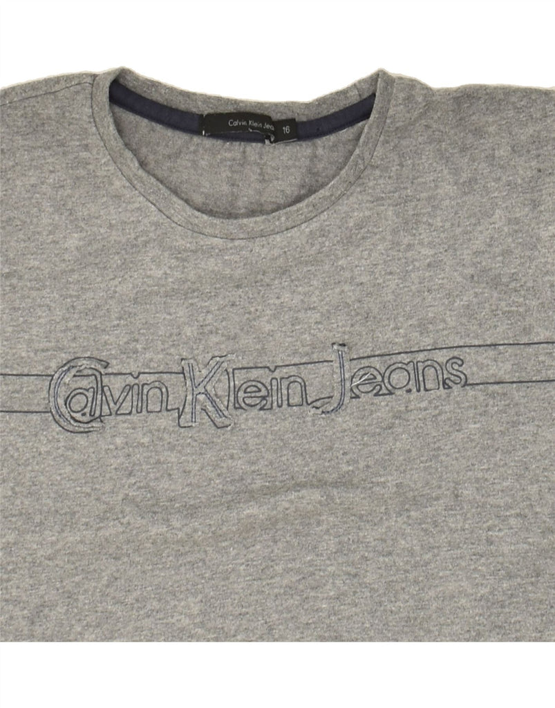 CALVIN KLEIN JEANS Boys Graphic Top Long Sleeve 15-16 Years Grey | Vintage Calvin Klein Jeans | Thrift | Second-Hand Calvin Klein Jeans | Used Clothing | Messina Hembry 