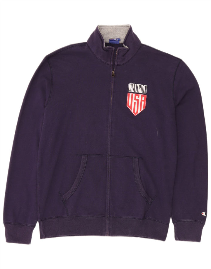 Champion Mens USA Tracksuit Top Jacket Large Purple Cotton