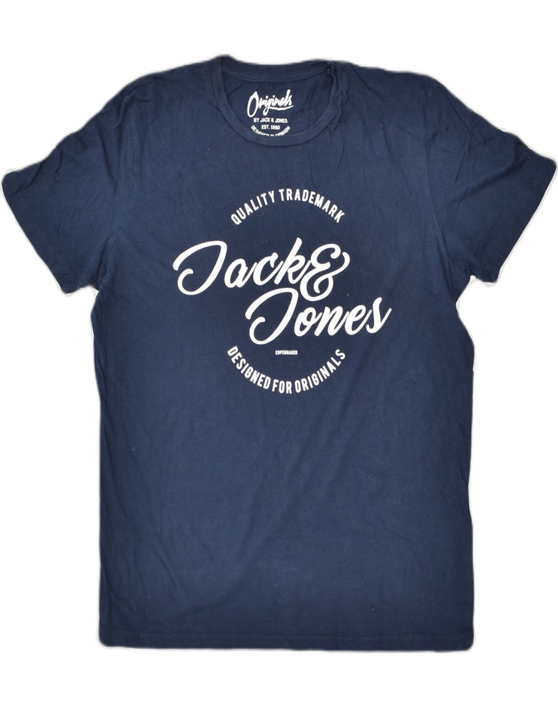 JACK & JONES Mens Graphic T-Shirt Top Medium Navy Blue Cotton | Vintage | Thrift | Second-Hand | Used Clothing | Messina Hembry 