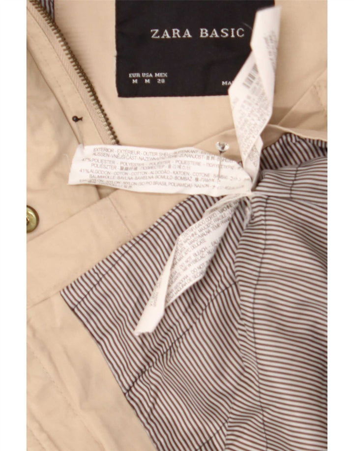 Zara Womens Hooded Parka Jacket UK 14 Medium Beige Polyester