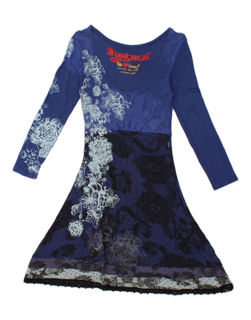 DESIGUAL Womens Slim A-Line Dress UK 12 Medium Blue Paisley Viscose | Vintage Desigual | Thrift | Second-Hand Desigual | Used Clothing | Messina Hembry 