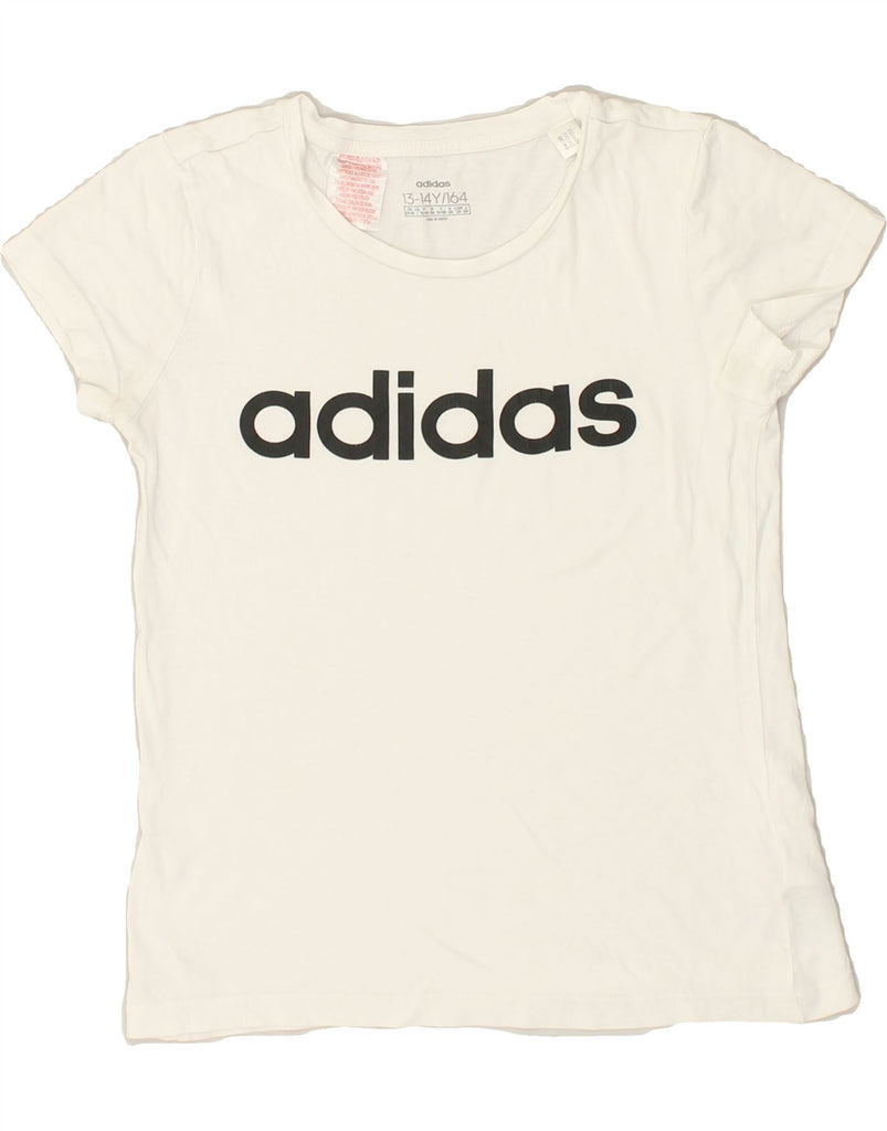 ADIDAS Girls Graphic T-Shirt Top 13-14 Years Large  White Cotton | Vintage Adidas | Thrift | Second-Hand Adidas | Used Clothing | Messina Hembry 