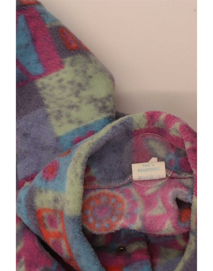 Vintage Mens Button Neck Fleece Jumper XL Multicoloured Geometric Polyester