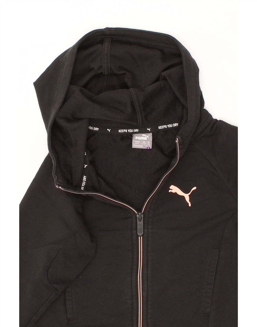 PUMA Girls Zip Hoodie Sweater 5-6 Years Black Cotton Vintage Puma and Second-Hand Puma from Messina Hembry 