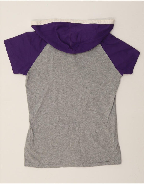 Nike Womens Hooded Graphic T-Shirt Top UK 12/14 Medium Grey Colourblock