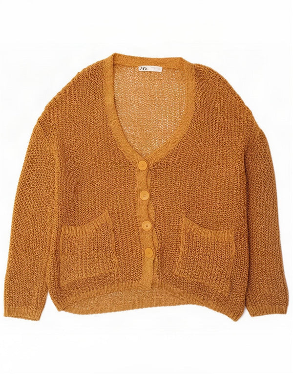 Zara Womens Oversized Crochet Cardigan Sweater UK 14 Medium Brown Acrylic