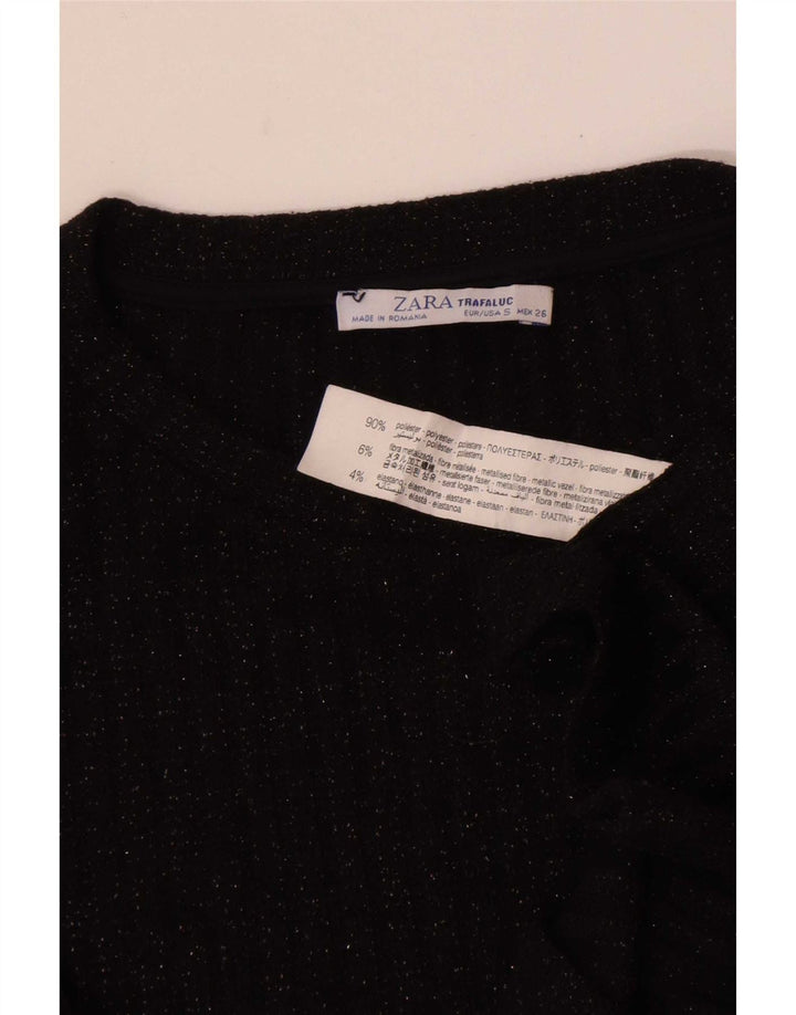 Zara Womens T-Shirt Top UK 10 Small Black Flecked Polyester