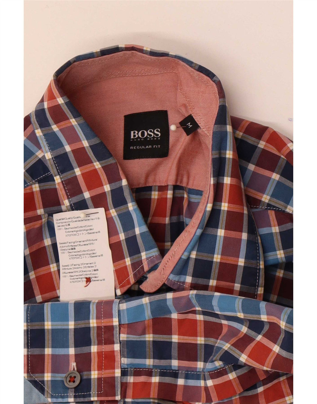 Hugo Boss Mens Regular Fit Shirt Medium Blue Check Cotton