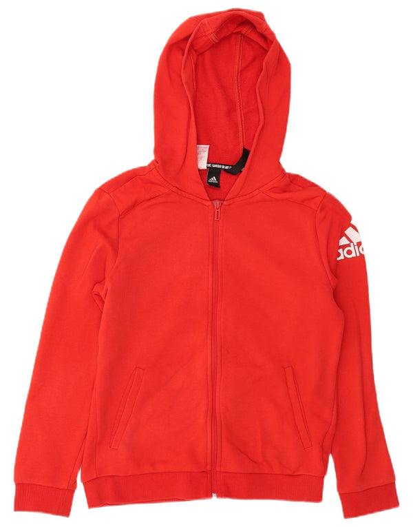 Adidas Girls Graphic Zip Hoodie Sweater 11-12 Years Red Cotton