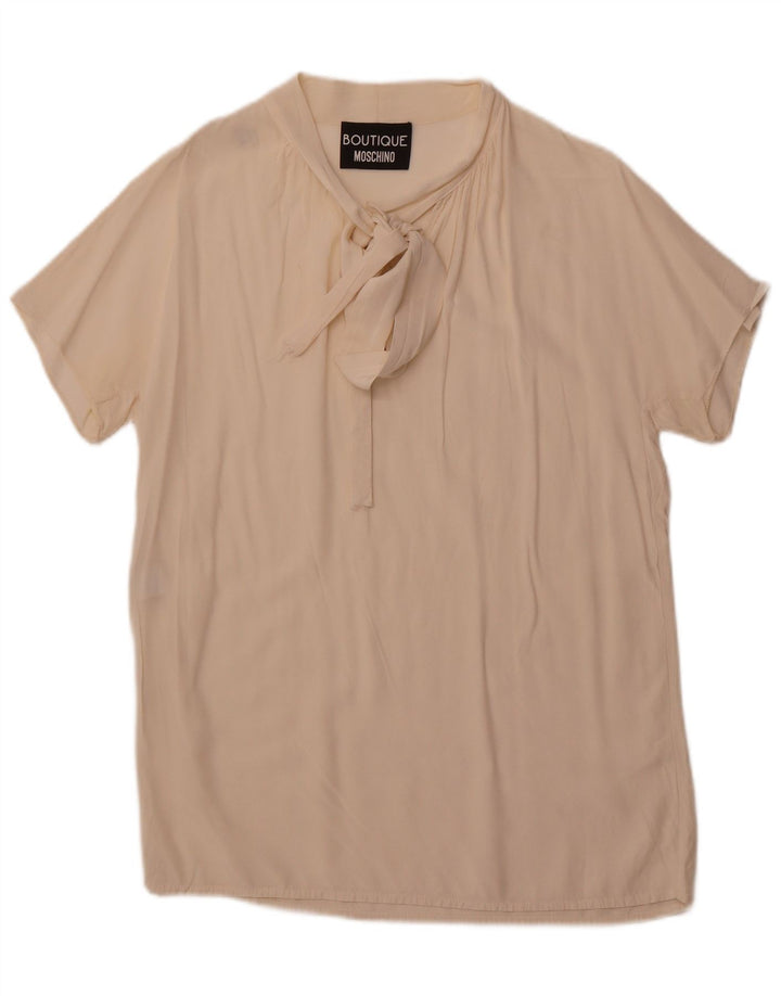 MOSCHINO Womens Front Tie Blouse Top UK 8 Small Off White Rayon