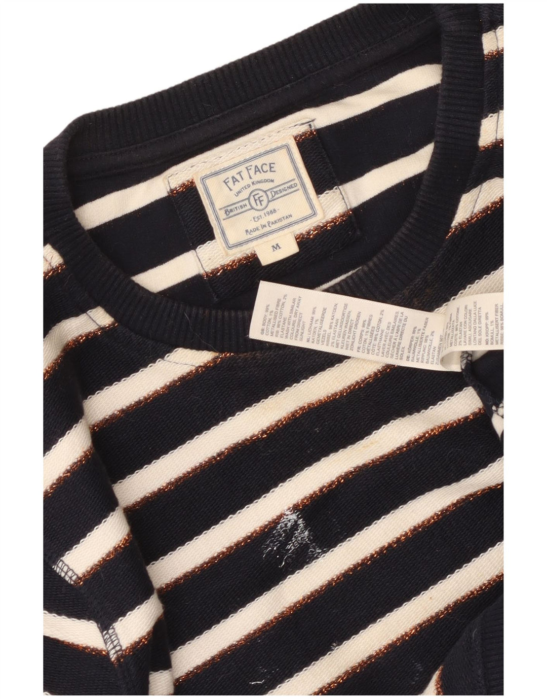 Fat Face Womens Sweatshirt Jumper UK 14 Medium Navy Blue Striped Nautical
