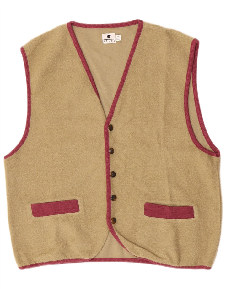 Belfe Mens Waistcoat Medium Khaki Colourblock Wool