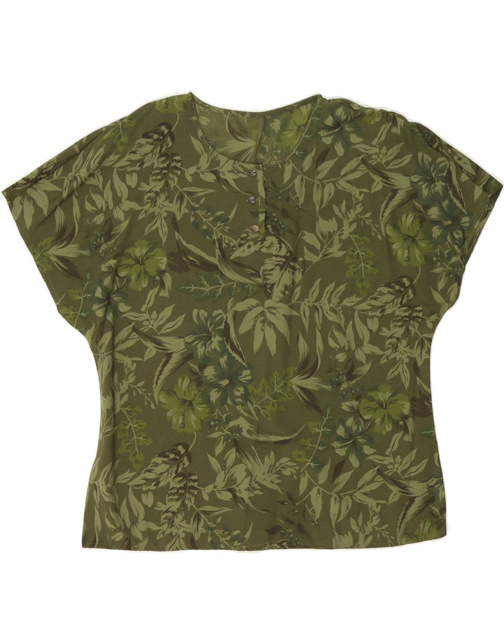 VINTAGE Womens Blouse Top UK 16 Large Green Floral Vintage Vintage and Second-Hand Vintage from Messina Hembry 