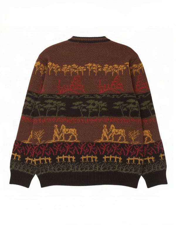 Vintage Mens Graphic Crew Neck Jumper Sweater IT 48 Medium Brown Fair Isle