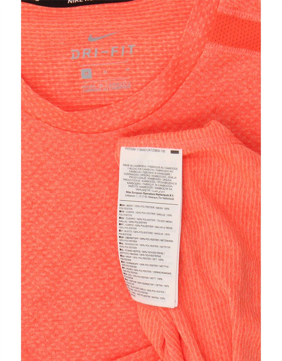 Nike Mens Dri Fit T-Shirt Top Medium Orange Polyester