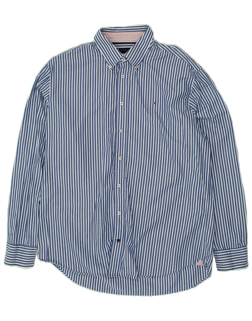 TOMMY HILFIGER Mens Fitted Shirt Size 17 1/2 44 XL Blue Pinstripe Cotton Vintage Tommy Hilfiger and Second-Hand Tommy Hilfiger from Messina Hembry 